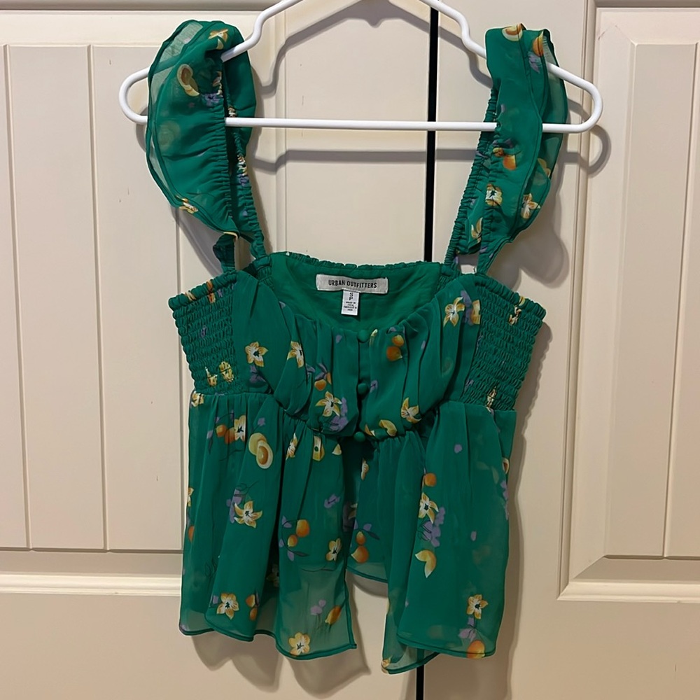Urban Outfitters Kelly Green Floral Blouse